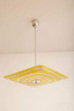 Żółto-biała kwadratowa szklana trzypunktowa lampa sufitowa „Parasolka” z geometrycznym wzorem, Napako, Czechosłowacja, lata 60. - obrazek 8