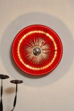 Jednopunktowa aluminiowa okrągła czerwona lampa ścienna/kinkiet w stylu Space Age, Elektrofém Isz, Węgry, lata 70. - obrazek 2