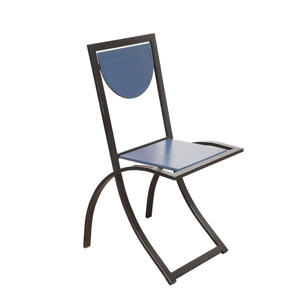 Karl Friedrich Förster chair, vintage chair, krzesło Karl Friedrich Förster, krzesło vintage, meble Karl Friedrich Förster, postmodern furniture, Karl Friedrich Förster kff design, Karl Friedrich Förster sinus chair, metalowe krzesło vintage, KFF Design chair, metal vintage chair, krzesło KFF Design, sinus vintage chair, postmodern chair KFF Design, krzesło vintage sinus, KFF Design, Karl Friedrich Förster, meble KFF Design, Karl Friedrich Förster design Postmodernistyczne jadalniane/biurowe krzesło "Sinus" na metalowej płaskiej czarnej ramie z niebieskim drewnianym oparciem i siedziskiem, projekt Karl Friedrich Förster dla KFF Design, Niemcy, lata 90. - obrazek 1