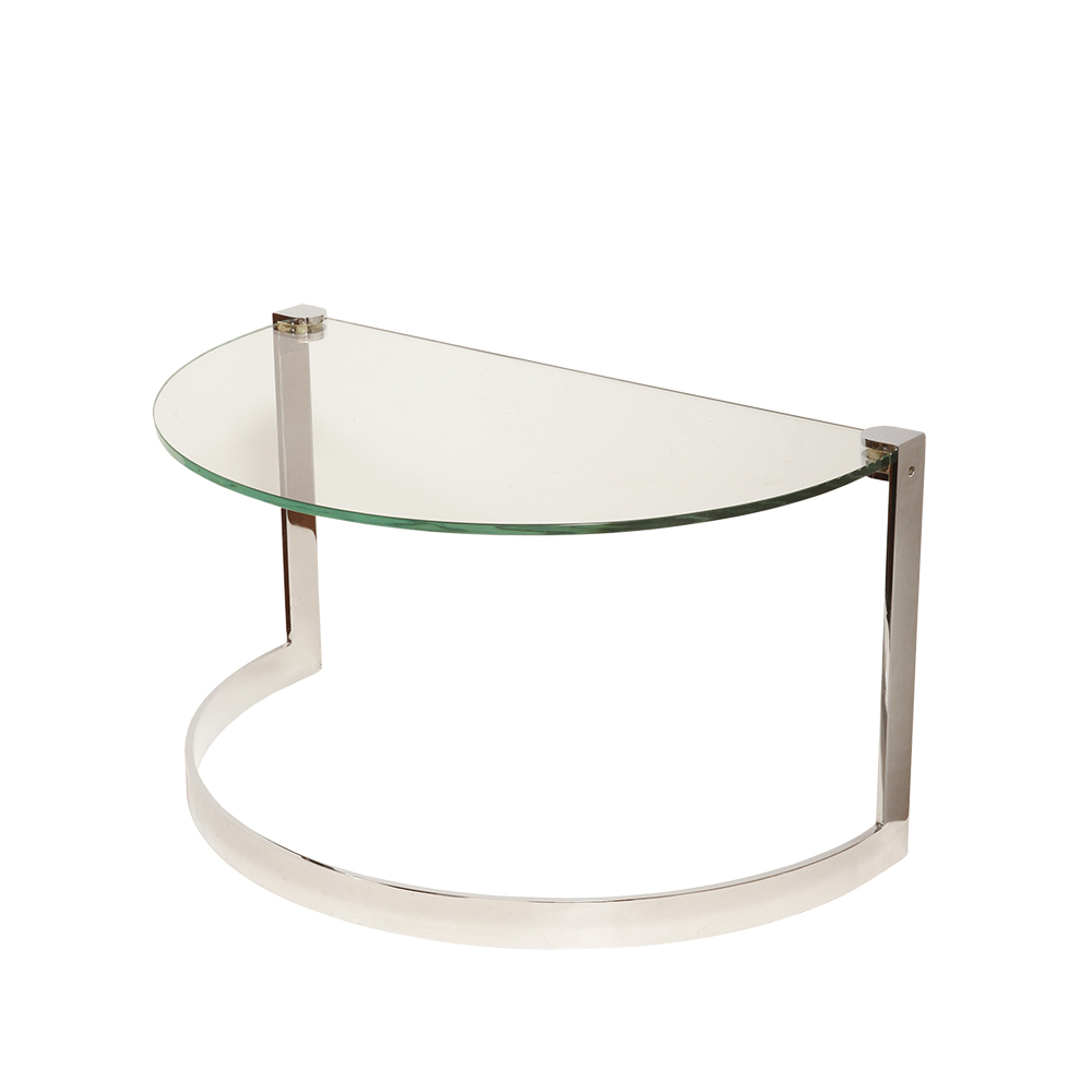 stolik kawowy vintage, Ronald Schmitt coffe table, warsaw retro store, mid century flower bed, retro side table, side table, stolik kawowy Ronald Schmitt, sklep prl, retro design, retro stolik pomocnik, retro stolik, stolik pomocnik Ronald Schmitt, sklep prl warszawa, interior design, vintage stolik pomocnik, meble vintage, Wilhelm Moller style, warsaw prl shop, coffe table, vintage stolik, vintage shop, stolik Wilhelm Moller, warsaw prl store, stolik kawowy, nestling table, vintage store, stolik kawowy Wilhelm Moller, mid century modern furniture, prl design shop, stolik pomocnik, stolik nocny, sklep vintage warszawa, Wilhelm Moller coffe table, prl design, prl design store, stolik kawowy prl, stolik nocny prl, warsaw vintage store, Wilhelm Moller side table, mid century design, design warsaw shop, retro coffe table, warsaw vintage shop, Wilhelm Moller design, vintage furniture, design warsaw store, stolik kawowy retro, retro sklep warszawa, flower stand, perel shop, vintage coffe table, Ronald Schmitt, warsaw retro shop, mid century flower stand, vintage side table Półokrągły niski stolik pomocniczy/stolik kawowy ze szklanym masywnym blatem na metalowej płaskiej chromowanej nodze , Model K 830, projekt Friedrich Wilhelm Moller dla firmy Ronald Schmitt, Niemcy, lata 80/90. - obrazek 1