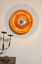Jednopunktowa aluminiowa okrągła pomarańczowa lampa ścienna/kinkiet w stylu Space Age, Elektrofém Isz, Węgry, lata 70. - obrazek 22