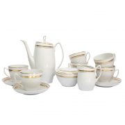 Biały porcelanowy serwis do herbaty, lub kawy ze złoceniami Aldona, Chodzież, lata 70.